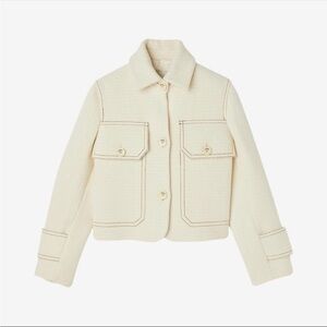 Like New Sandro Dakota Contrast Stitch Tweed Cropped Jacket Size 34